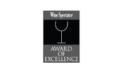 The image shows the "Wine Spectator Award of Excellence" emblem, featuring a wine glass outline and the text "Wine Spectator Award of Excellence.".