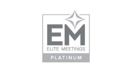 The image features a logo with "EM" in large letters, "Elite Meetings" below it, and "Platinum" at the bottom within a gray and white square.