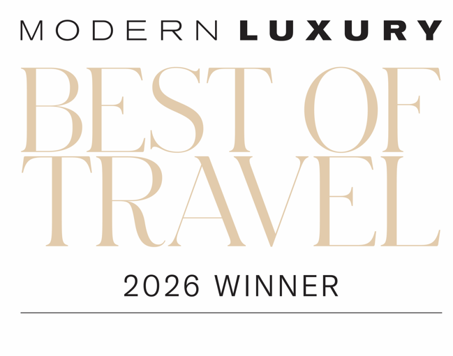 The image shows the &ldquo;Modern Luxury Best of Travel 2026 Winner&rdquo; award text on a white background.