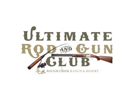 Logo for "Ultimate Rod and Gun Club" with a rifle, part of Rough Creek Ranch & Resort.